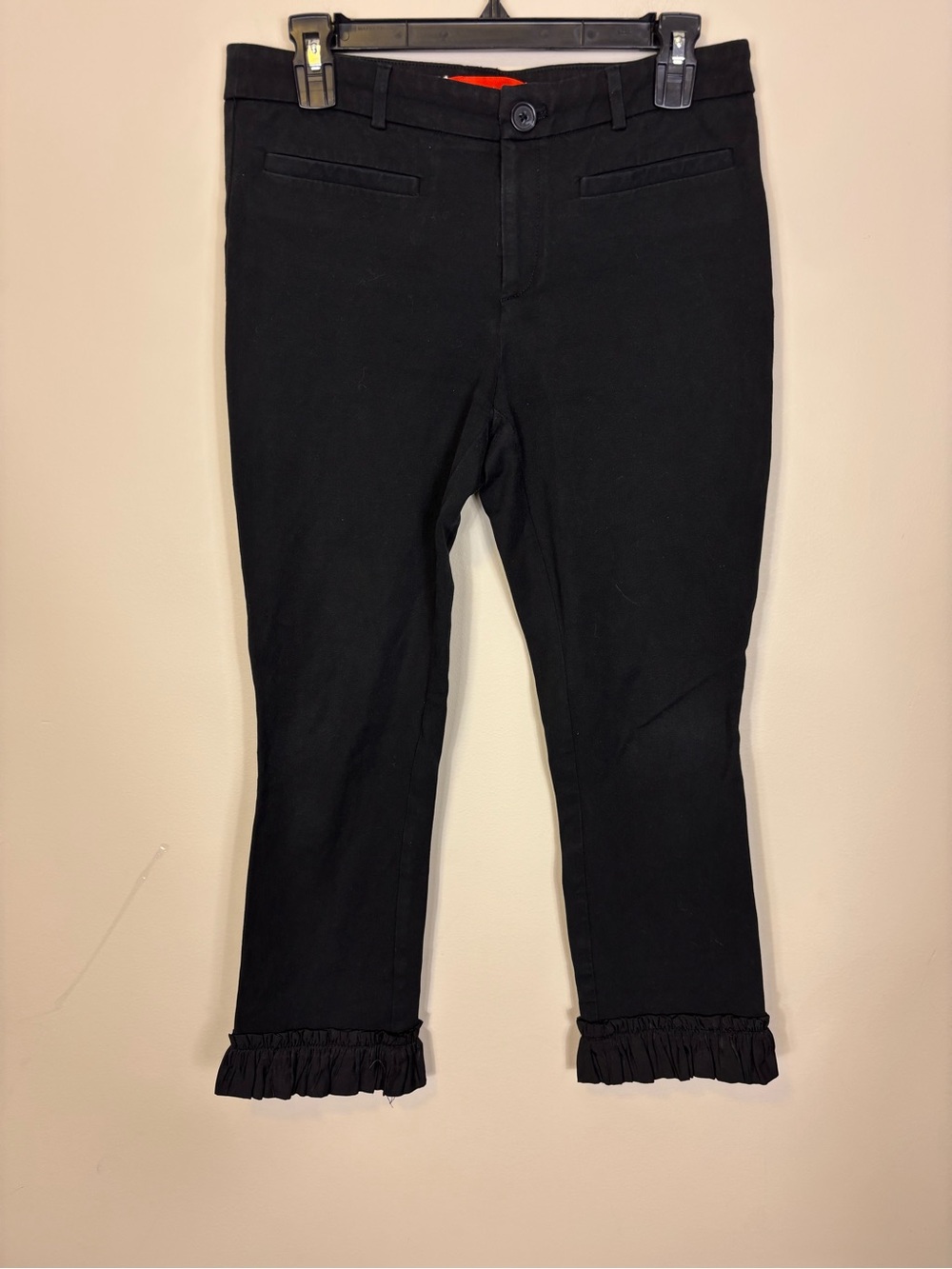 Cartonnier Anthropologie Black Ruffle-Hem Stretch Cropped Ankle Dress Pants 6